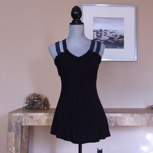 Akiko black tee with blue leather straps
